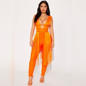 Bold Orange Fringe Jumpsuit